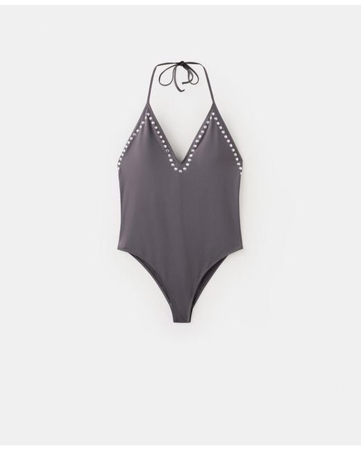 Mango Gray Studs Halter Swimsuit