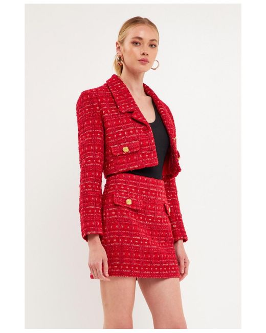 Endless Rose Red Cropped Tweed Jacket