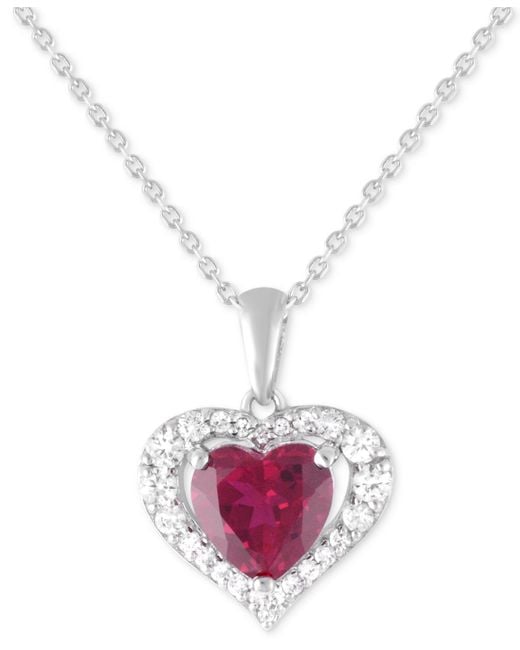 Macy's Pink Lab Grown 1-7/8 Ct. T.w. Lab-created White Sapphire 5/8 Ct. T.w. Heart Pendant