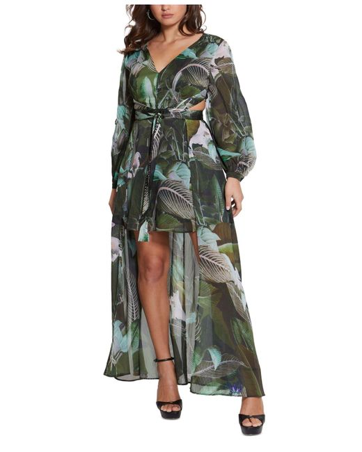 Guess Green Eco Farrah Long Sleeve Mini Dress With Removable Long Skirt
