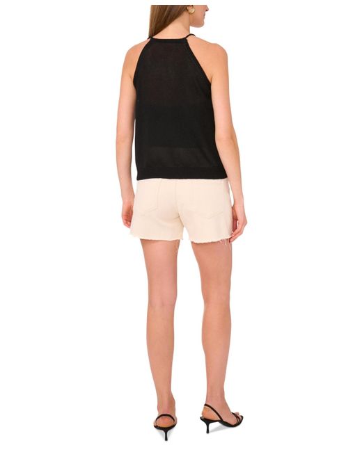Vince Camuto Black Solid-color Tie-neck Knit Halter Top