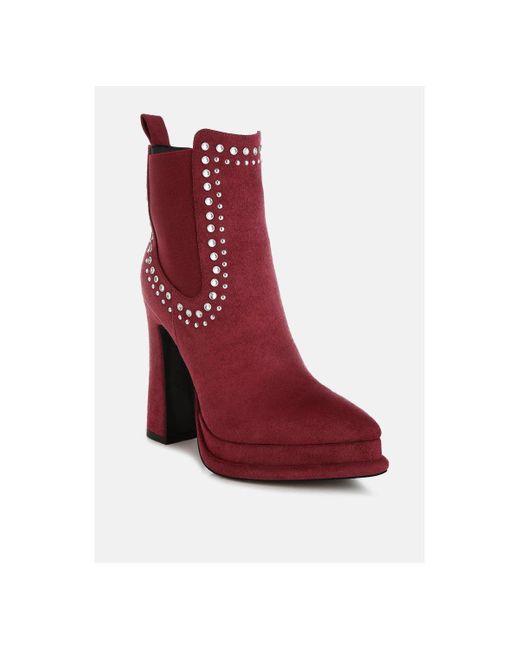 LONDON RAG Red Dalton Studs Embellished High Ankle Boots