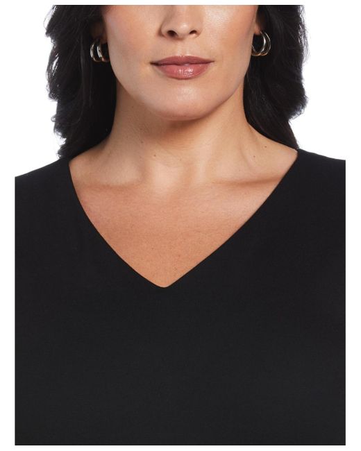 Rafaella Women's Black Plus Size Gabardine V-neck Sleeveless Sheath Dress