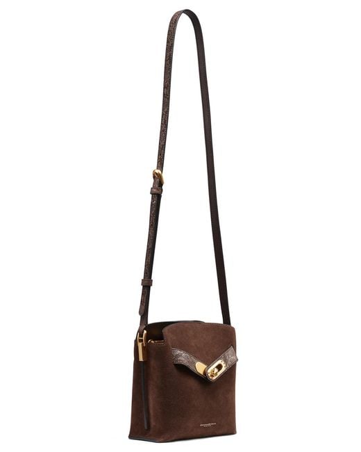 Donna Karan Brown Bridgehampton Python Suede Small Crossbody Handbag