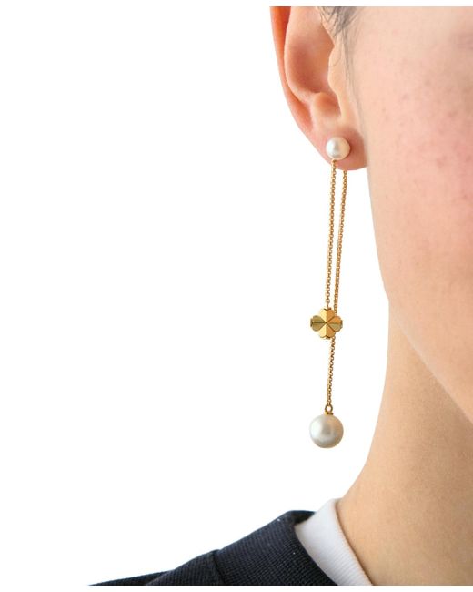 Kate Spade White Imitation Pearl And Cubic Zirconia Chain Linear Earrings