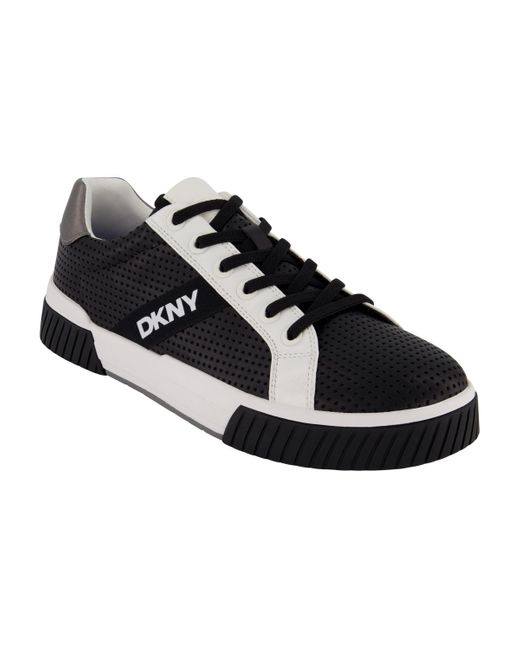 DKNY Black Perforated Two-tone Branded Sole Racer Toe Sneakers for men