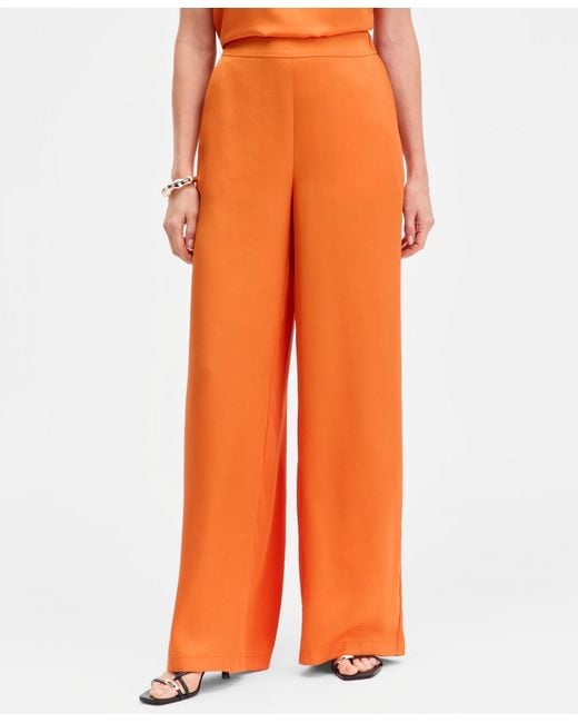 INC International Concepts Orange High-rise Satin Palazzo Pants