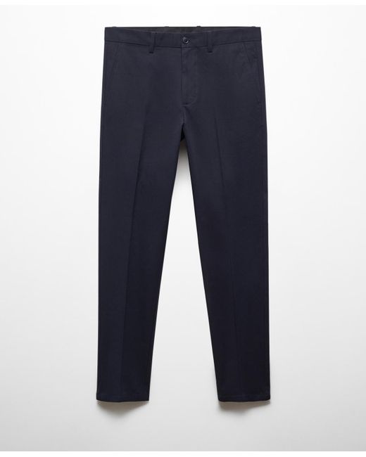 Mango Blue Regular-fit Cotton Pants for men