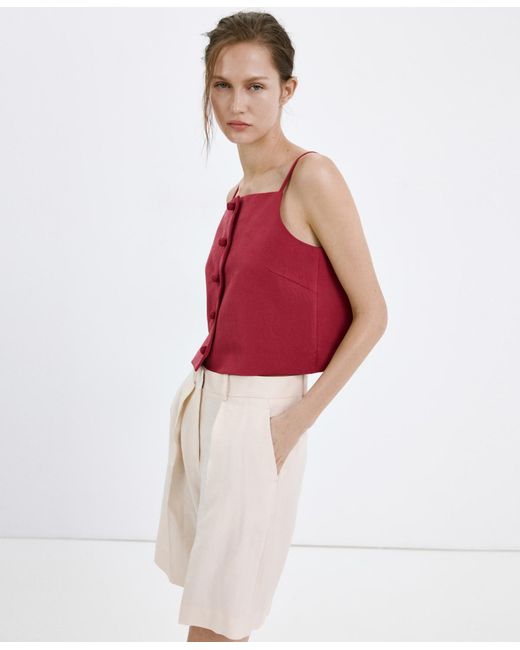 Mango Red Lyocell Button Top
