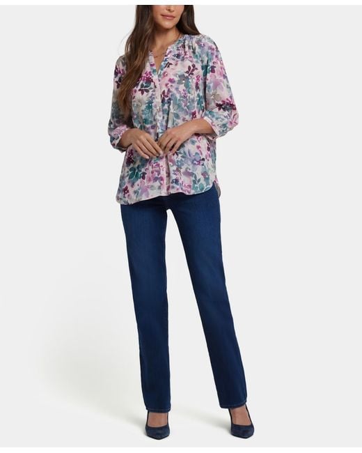 NYDJ Multicolor Pintuck Split Neck Top
