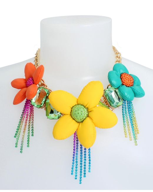 Betsey Johnson Yellow Faux Stone Statement Flower Necklace