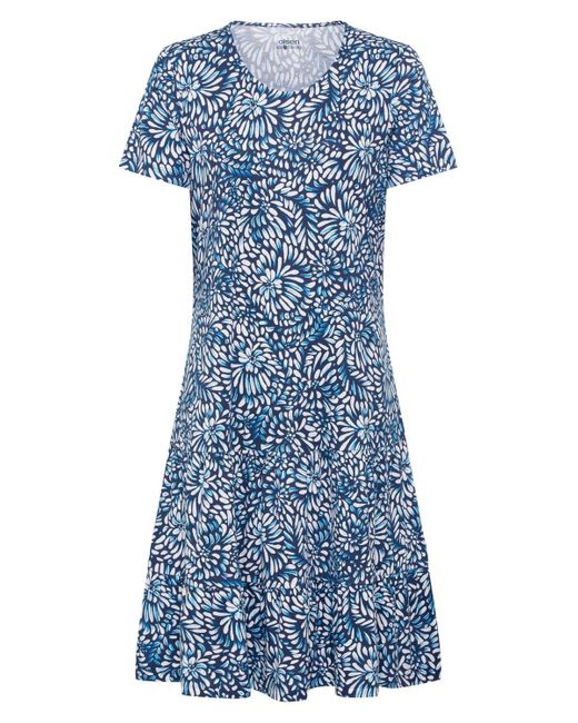 Olsen Blue Cotton Blend Short Sleeve Carnation Print Tiered Dress Containing [tm] Modal