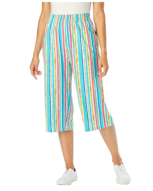 Woman Within Blue Within Elastic-waist Pull-on Knit Pocket Capri Pants