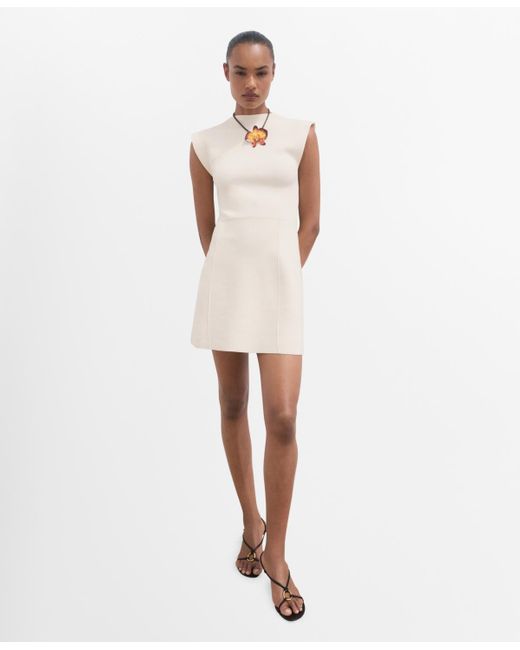 Mango White Perkins Collar Flared Knit Dress