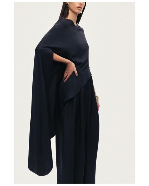 Nocturne Blue Draped Cape Blouse