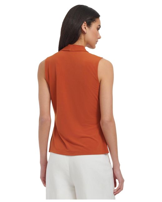 Calvin Klein Red Petite Solid V-neck Sleeveless Top