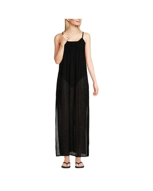 Lands' End Black Rayon Poly Rib Scoop Neck Swim Cover-up Maxi Dress