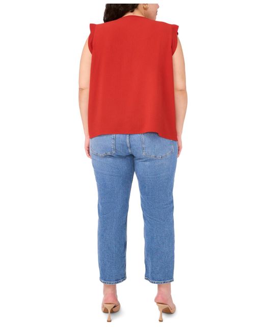 Vince Camuto Red Plus Size Pleated-front V-neck Sleeveless Blouse