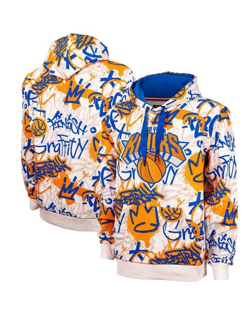 FISLL Blue New York Knicks Graffiti Allover Print Pullover Hoodie for men