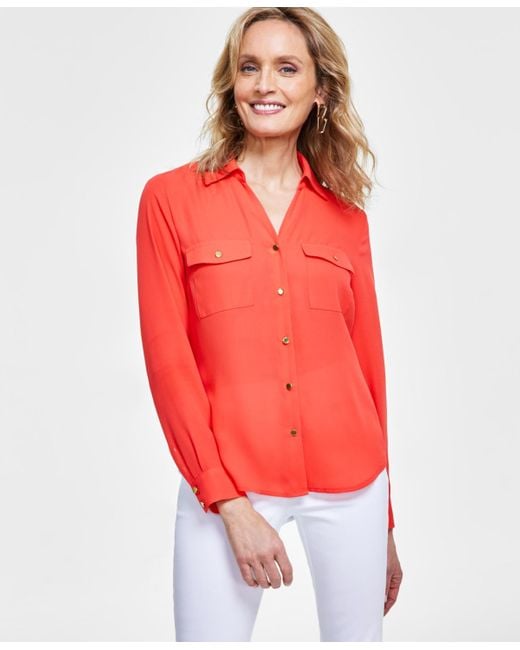 INC International Concepts Collared Button-down Blouse