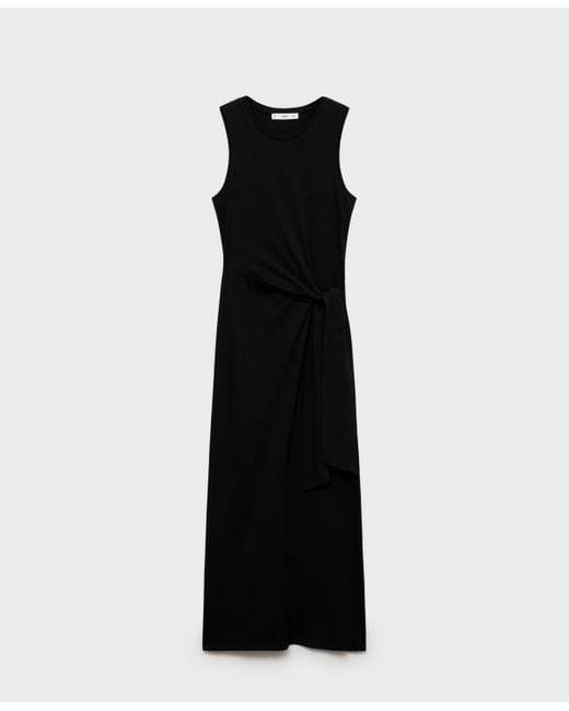 Mango Black Knot Detail Cotton Midi Dress