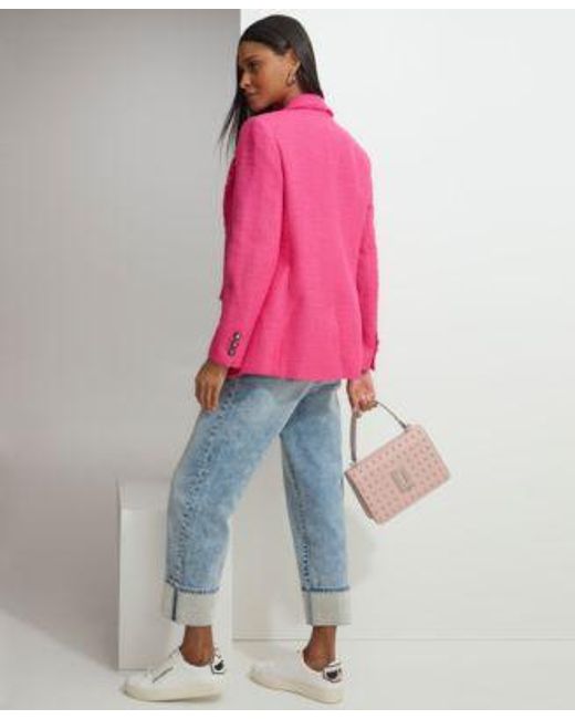 Karl Lagerfeld Pink Tweed Blazer Floral Short Sleeve Graphic T Shirt Rhinestone Cuff Jeans