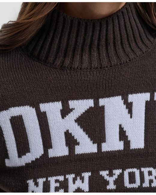 DKNY Black Intarsia Logo Turtleneck Sweater