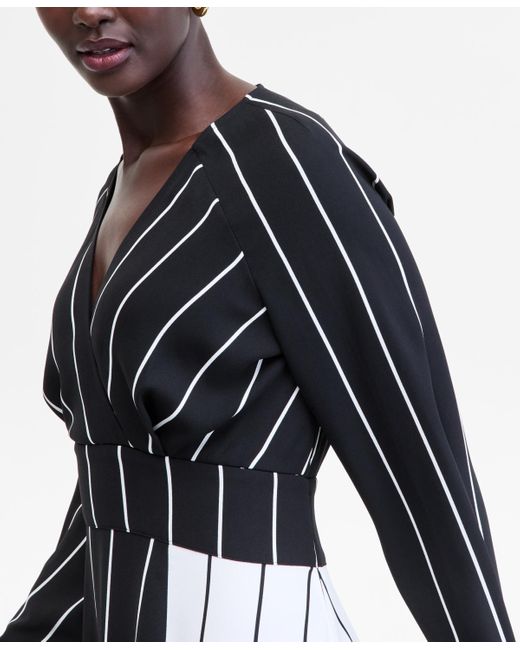 INC International Concepts White Multi-stripe Surplice-neck Midi Dress