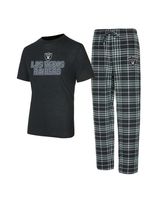 Concepts Sport Black/gray Las Vegas Raiders Vector T-shirt Flannel Pants Sleep Set for men