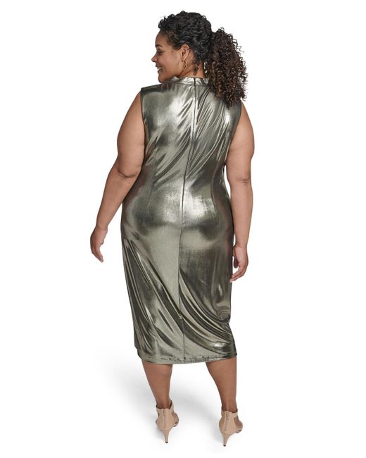 Vince Camuto Plus Size Cowl Neck Side Ruched Dress in Green | Lyst