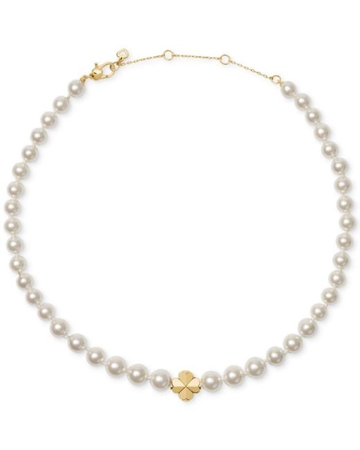 Kate Spade Natural Imitation Pearl And Cubic Zirconia Flower Pendant Necklace