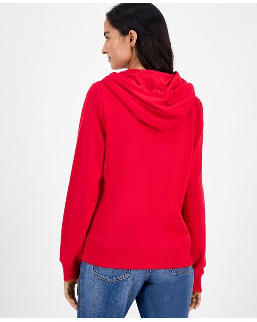 Nautica Red Jeans Solid Zip-front Hoodie