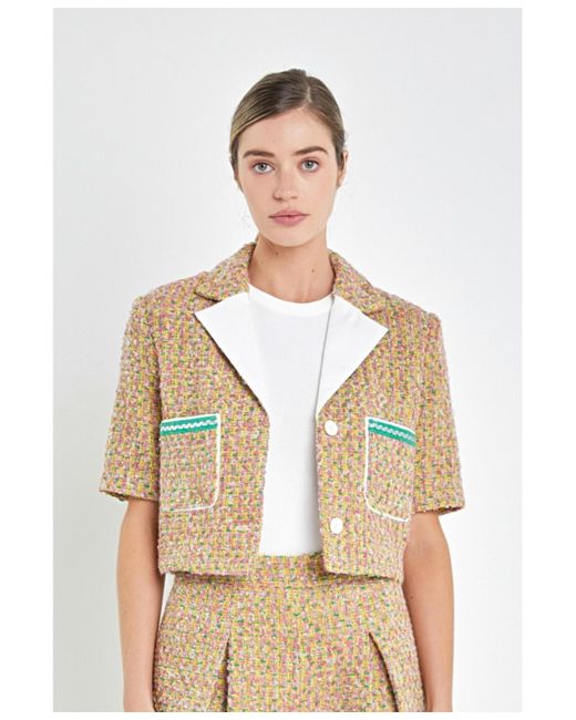 English Factory Natural Boucle Cropped Jacket With Trim