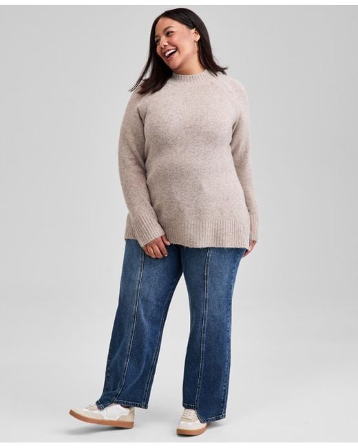 And Now This Gray Trendy Plus Size Mock-neck Sweater