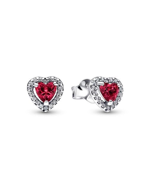 Pandora White Elevated Red Heart Stud Earrings