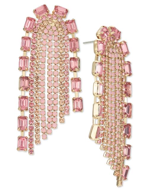 INC International Concepts Pink Gold-tone Color Crystal & Stone Drop Earrings