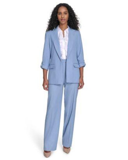 Calvin Klein Blue Faux Denim Roll Sleeve Jacket Wide Leg Pants
