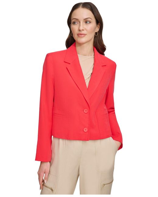 DKNY Red Cropped Double-button Blazer
