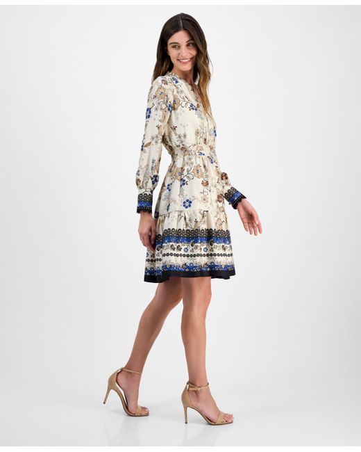 Anne Klein White Petite Tiered Floral-print Dress