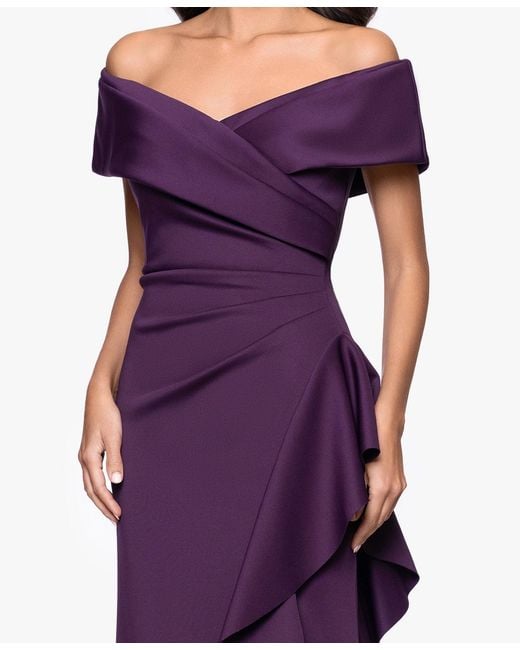 Xscape Purple Petite Off-the-shoulder Ruffle Detail Gown