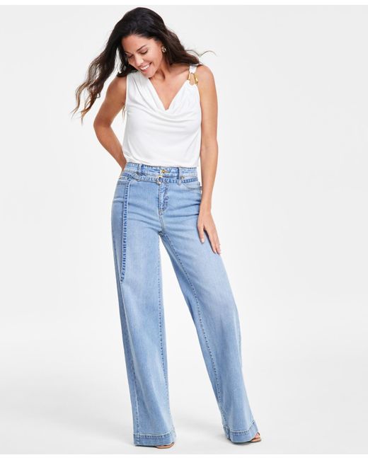 INC International Concepts Blue Tied Wide-leg Jeans