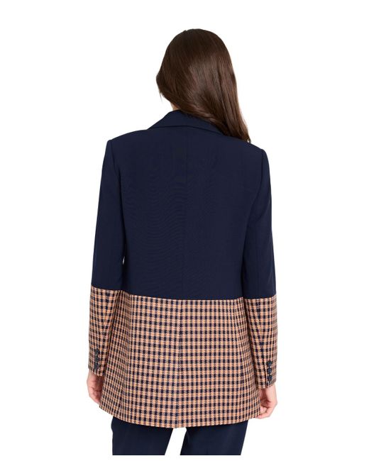 Tahari Blue Houndstooth Color Block Jacket