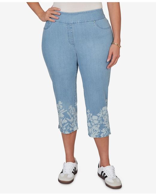 Ruby Rd Blue Plus Size Printed Hem Denim Capri Pants