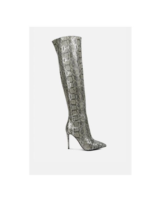 LONDON RAG Black Catalina Snake Print Stiletto Knee Boots