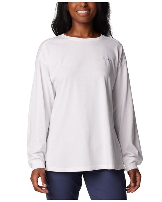 Columbia White North Cascades Branded Long-sleeve Crewneck Cotton Top