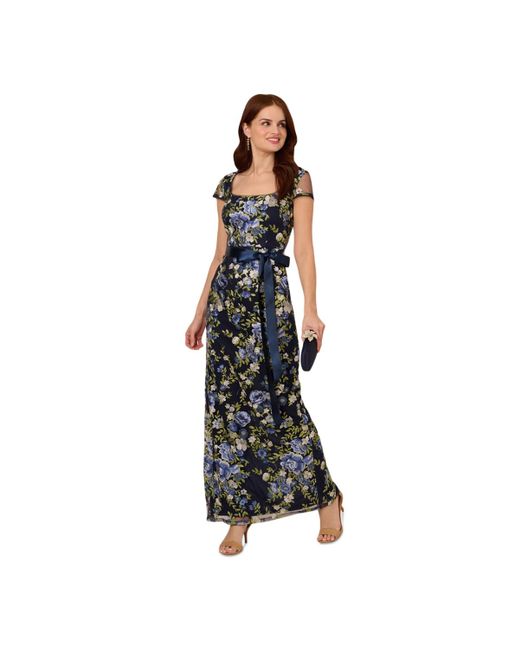Adrianna Papell Cascading Floral Sheath Gown in Black | Lyst