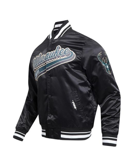 Pro Standard Black Milwaukee Bucks Script Tail Full-snap Satin Varsity Jacket for men