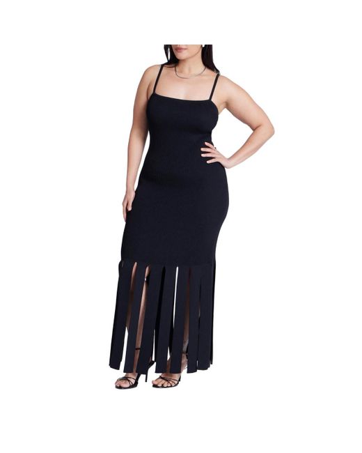 Eloquii Blue Plus Size Ribbed Fringe Dress