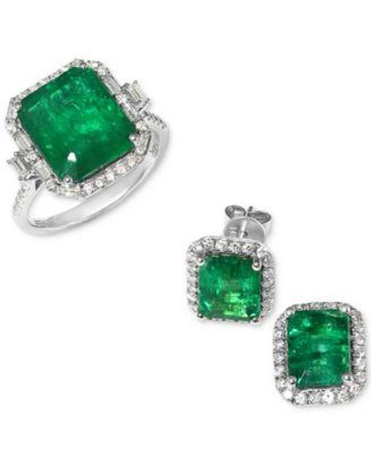 Effy Green Effy Emerald Diamond Stud Earrings Statement Ring In 14k White Gold