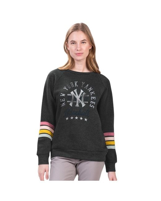 G-III 4Her by Carl Banks Black New York Yankees Allana Stripe Pullover Sweatshirt